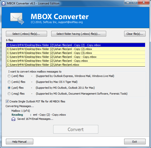 Export Emails from MBOX to Outlook 6.5 full